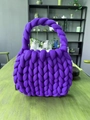 Handmade chunky purple knit tote bag crafted with thick cotton tube yarn - Dark Purple (Finished)