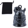 Polished black Viking helmet bell pendant with horns and a matching black velvet pouch - Black Viking Helmet Bell Set (With Pouch)