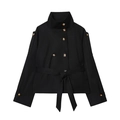 Trench-coat court noir classique à double boutonnage avec col montant et ceinture - XS / Noir