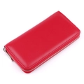 Red pebbled leather long zip-around wallet for women with silver metal zipper closure - 20*10*2.5CM / Rose Red