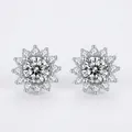 S925 sterling silver sunflower stud earrings with central diamond and halo cluster - Moissanite Floral Snowflake Style (S45A) / Moissanite + S925 Silver