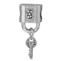 Silver lock and key pendant charm with LOVE engraving on white background - LOVE Key Lock Charm