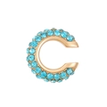 Golden C-shaped ear cuff with light blue rhinestones for non-pierced ears - 1.3cm Outer Diameter / KC Gold - Blue (8417)