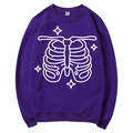 Deep purple crewneck sweatshirt with white ribcage and star graphics in size M - S / Tops / Deep Purple (White Ribs & Star Print)