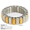 Adjustable two-tone silver and gold stainless steel ring with rhinestones - US Size 8 / Elastic Gold Ring (JZ55)