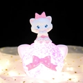 Cute white cat night light with pink bow tie and glowing ball base for bedroom decor - Night Light / Pink Cat Ball Lamp