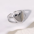Anillo abierto minimalista en forma de corazón de acero inoxidable plata pulida - Color Acero