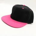 Classic black snapback hat with rose pink flat brim and matching top button detail - One Size / Black + Rose Red Brim