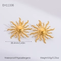 Golden sunburst stud earrings with polished finish and hypoallergenic waterproof coating - Gold Sunflower