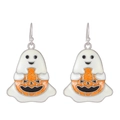 Ghost and pumpkin Halloween drop earrings with white enamel and glittery orange finish - Pumpkin and Ghost Style