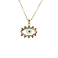Gold evil eye pendant necklace with colorful zircons on a white studio background - Enamel Colored Stone Eyelash / Gold