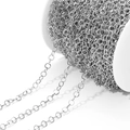 Bulk spool of silver stainless steel flat O-chain for DIY jewelry making and necklaces - 5mm Width 0.6 Wire Dia / Steel