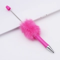 Creative DIY beaded pen with bright pink faux fur pompom and sleek metal barrel design - Rose Red