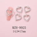 Detail of Y2K silver heart nail charms with white crystals on pink nails, 14.5x17mm size - Silver Large Heart Pave Rhinestone Charm (9925)