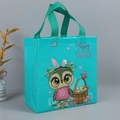 Sac shopping de Pâques vert menthe avec illustration hibou et œufs colorés en tissu - DX55-Vertical
