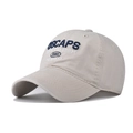 Close-up of vintage beige baseball cap with navy USCAPS 1980 embroidery and stitching - Adjustable / Beige