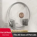 Gunmetal grey stainless steel wall mount lid rack with adjustable suction holder - Stainless Steel / Gunmetal