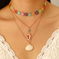 Set di collane bohémien a tre strati con fiori colorati e ciondoli a conchiglia - Stile Fiore e Conchiglia (K-196)