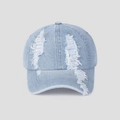 Nahaufnahme der hellblauen Jeans-Baseballkappe mit Vintage-Effekt und rissiger Textur - M(56-58cm) / Hellblau