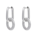 Dettaglio di orecchini a U in argento con cuore rosa scintillante e zirconi incastonati - Doppio Cerchio Argento Collegato (VE897) / VE897 Cerchio Oro Bianco