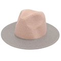 Two-tone pink and grey fedora straw hat with woven texture for sun protection - One Size / Pink + Grey
