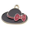 Mini ciondolo a cappello in smalto nero con fiocco rosso e anello in metallo dorato - Cappello da donna 21x16mm