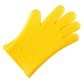 Yellow silicone heat resistant glove with non-slip texture and hanging loop detail - Yellow (1pc)