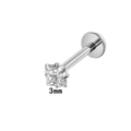 G23 titanium labret stud with 3mm square-cut clear zircon stone on white background - 3mm Square / Silver