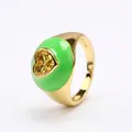 Adjustable gold-plated ring with green enamel finish and yellow heart-shaped zircon stone - Green Enamel-Yellow Heart Zirconia