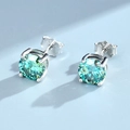 Classic four-prong S925 sterling silver stud earrings with round blue moissanite stones - 3MM (0.1ct) / Dark Green