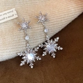 Silver snowflake earrings with 18k gold plating and shimmering cubic zirconia stones - 67# Double Layer Snowflake Silver (67# Silver Pin-Silver-Snowflake)