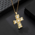 Golden cross necklace with five sparkling zircon stones on a black leather background - Gold Five-Diamond Pavé Cross (款式56)