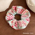 Extra grote 14cm patchwork kanten scrunchie met bloemen, ruitjes en groene stippen - #1 Geruit Hert 14cm