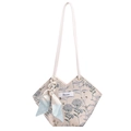 Borsa tote in tela a contrasto bianco sporco e blu con nastri decorativi sui manici - Ricamo di Ortensie / Blu