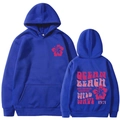 Navy blue women hoodie set with pink floral surf print shown in front and back view - S / Blue (Pink Print)