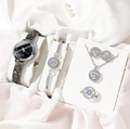 Elegant 5-piece silver jewelry and black starry watch set with rhinestones on silk - Silver Black Starry (Watch/Necklace/Bracelet/Earrings/Ring) [Gift Box]