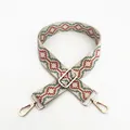 Close-up of geometric ethnic woven bag strap with golden metal swivel hooks and buckles - A7 Pattern - Silver Buckle
