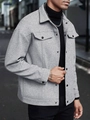 Men's light grey textured casual jacket with classic lapels and chest flap pockets - S / Light Gray
