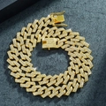 Collana a catena cubana dorata da 15mm tempestata di strass con chiusura a scatto - Oro/Strass Bianchi / Collana 50cm