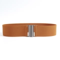 Brown wide elastic waist belt for women with elegant silver metal interlocking buckle - 5cm Wide / Camel with Black End