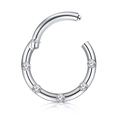 Detail of 316L stainless steel seamless ring featuring six inlaid round diamonds - 1.2*8mm / Silver/Steel