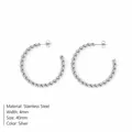 Silver stainless steel twisted rope C-shaped hoop earrings with a 40mm diameter size - Twisted Style (YE35955) / 40mm / Steel