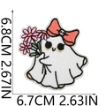 Dimensioni dettagliate della toppa ricamata fantasma di Halloween con motivi floreali - Stile 32 - Fantasma con Fiori