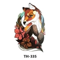 Waterproof temporary tattoo sticker with stylized orange fox and flower design TH-335 - Th-335 / 210*148mm