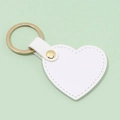 Fashionable white heart-shaped leather keychain with gold ring for bags and car keys - White