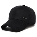 Men's winter black baseball cap with fleece lining and silver metal Donatello logo - Adjustable / Black