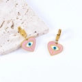 Pink heart evil eye hoop earrings in gold plating with protective talisman charm - Earrings