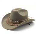 Olive green faux suede cowboy hat with braided tassel band and golden chain accents - M (56-59cm) / Army Green