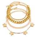 Set van vier gouden Cubaanse en gedraaide schakelarmbanden met vlinderhanger - Gouden 4 Vlinders