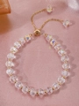 Adjustable crystal beaded bracelet in gold and iridescent finish with slider clasp - Clear Iridescent Square Bead Bolo Bracelet (11406)